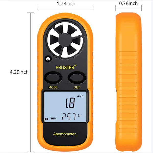 LCD Digital Anemometer Vindhastighedsindikator Luftstrømshastighedsmåler Termometer med baggrundsbelysning
