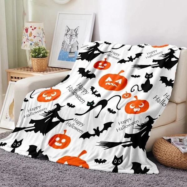 Halloween-peitto - Kurpitsa-noita-lepakko-peitto 50\"x60\" - Kodikas flanelliharmaa Halloween-koriste juhliin sohvalle sänkyyn olohuoneeseen tyyli 11