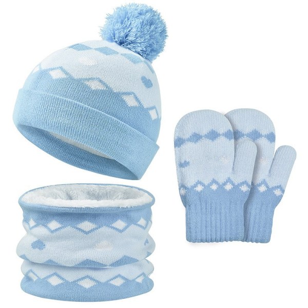 Barn Pojkar Flickor Beanie Hat Scarf och handskar Set för 1-6 år gammal vinter Set Love model-blue
