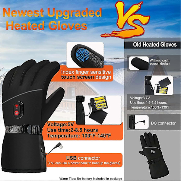 Opladbare Varmhandsker - Varm Vinterhandsker Hold Varme 5V 6000mah Sort