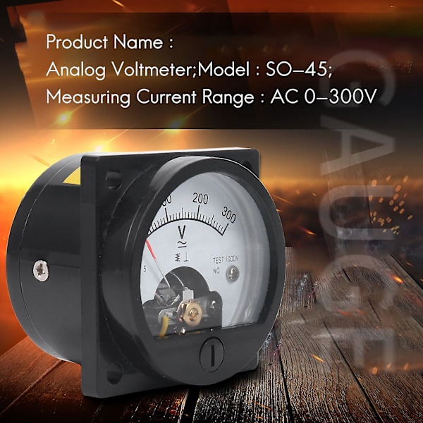 AC 0-300V Rund Analog Skive Panel Meter Voltmeter Måler Sort