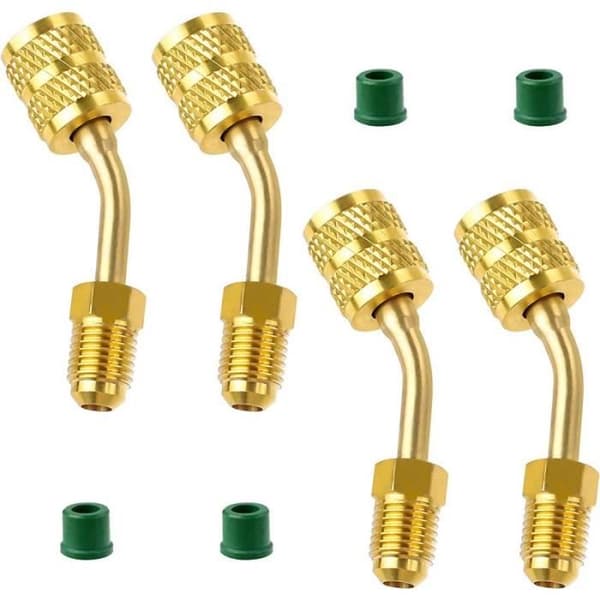 R410A Stikadapter til Aircondition, Vinklet, 4 Stk, Stabil Messingstik til Aircondition og Service