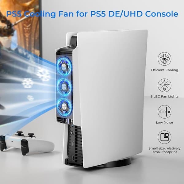PS5 Kylfläkt - Tyst - 3 Inställningar - Extern USB