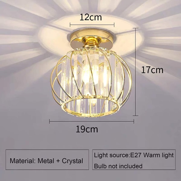 E27 LED krystal lysekrone Mini rund loftlampe sokkel med metalskærm