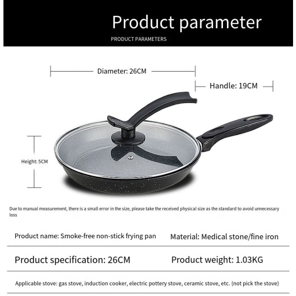 Non-Stick Deep Frying Pan, 26cm/10.4in Wok Pan with Cover, Non-Cold Handle, PFOA Free