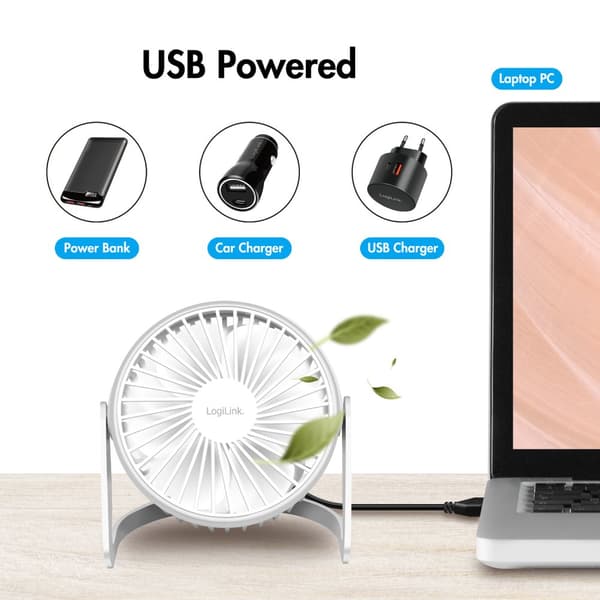 USB-tuuletin Ø12,7 cm Valkoinen