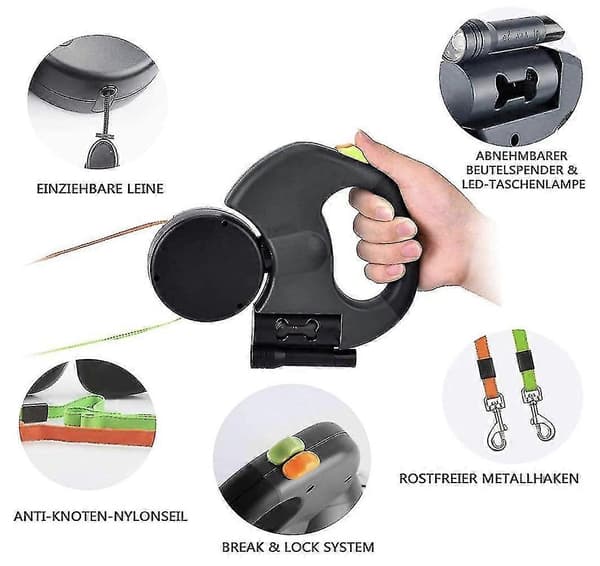 Dubbel Retraktil Koppel för 2 Hundar