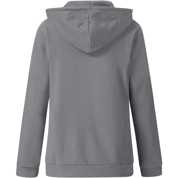 Dame Fleece Hoodie Snøretræk Lynlås Langærmet Hættetrøje Efterår Mode Jakke - Grå Størrelse M