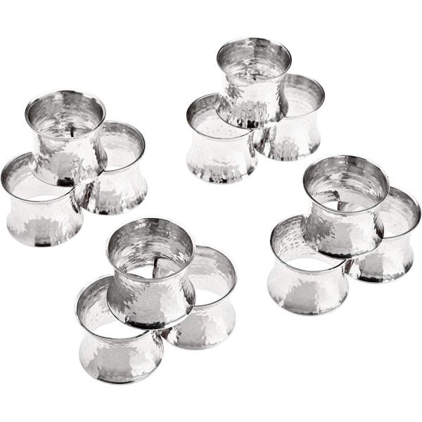 (silver) Set med 12 handgjorda hamrade servettringar för vardagsmatbordsinredning