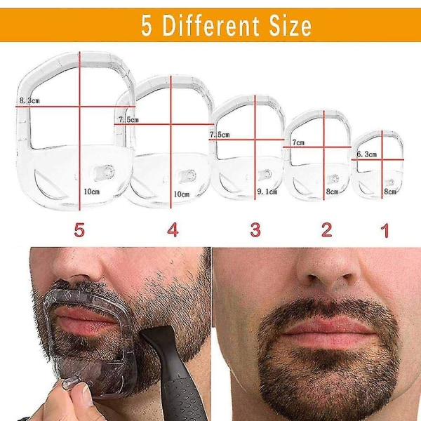 Skjeggformer, Goatee Mustache Grooming Tool, Ansiktshår Styling Mal for Menn 5 PCS/Set, Salon Mustache Beard Styling Mal