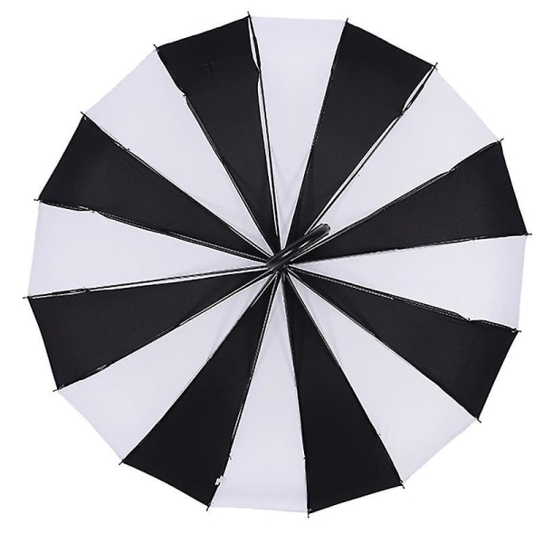 Elegant långt handtag vindtät paraply sol regn användning 16 ribbor svart vit design pagodtyp ny