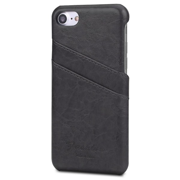 iPhone 7 8 phone case, grå PU Anti-halk baktill skyddande cover med kortplatser