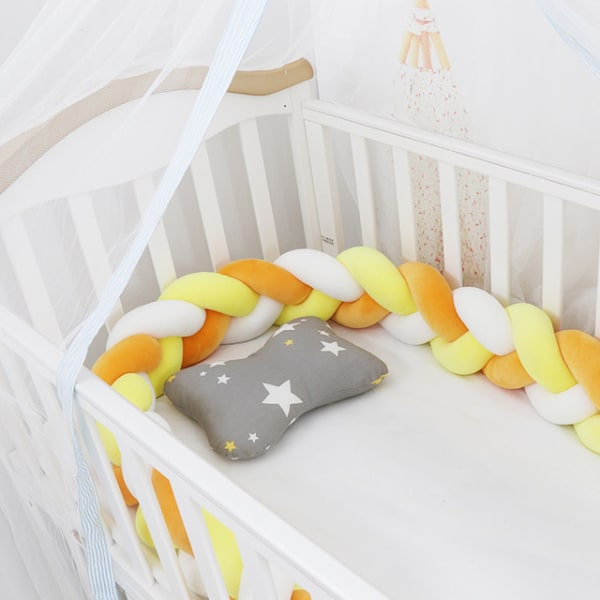 Ett stykke krybbebeskytter, nyfødt babybomullspute, ideell reiseseng, babyflott fløyelspute, gul hvit, 2M