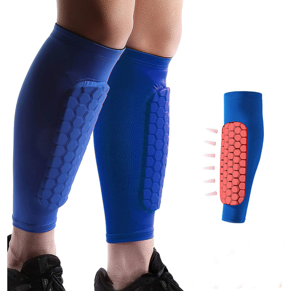 Fotball Leggings Sokker - leggbeskyttere, leggkompresjonsermer med celleputer (1 par) Blå L