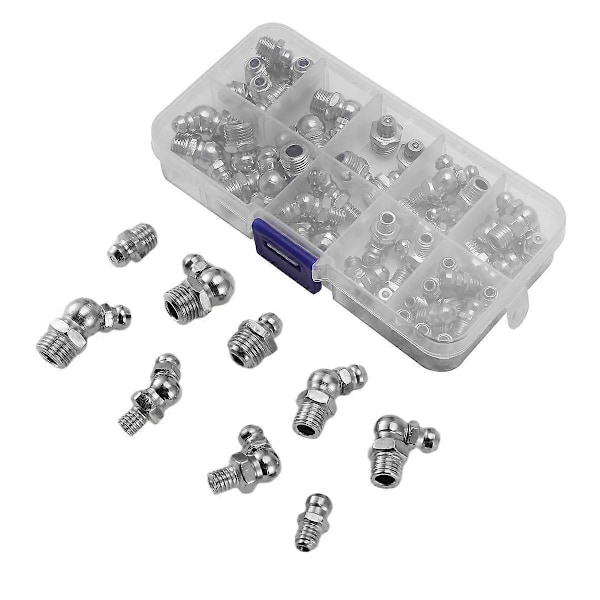 60st Metriska Smörjnipplar Kit, M6 M8 M10 45 90 Graders Hydrauliska Smörjnippel Sortiment för Vinklade