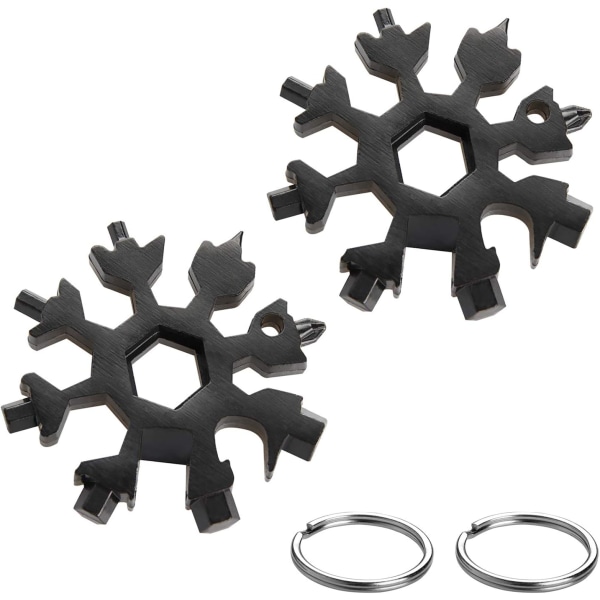 2 stk Snowflake multiværktøj 18 i 1, bærbart mini multiværktøj i rustfrit stål med nøgleringværktøj (sort)