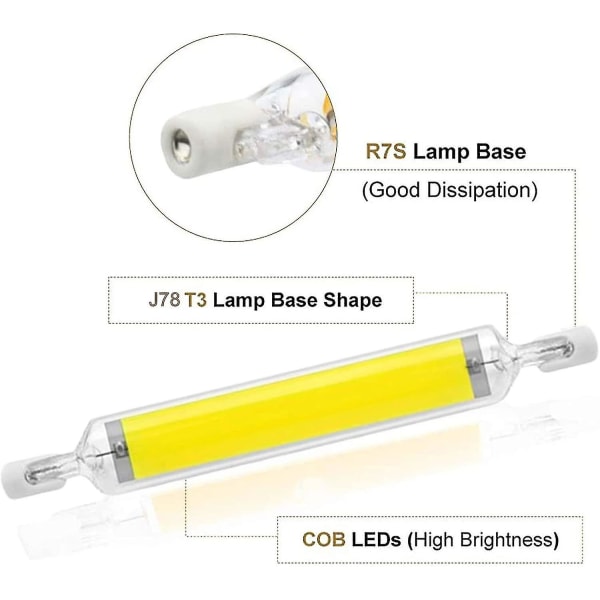 2-pack 10W 78mm R7s LED-lampor Dimbara Kallt vitt 6000-6500k 100W Halogen J78 Ersättning, Dubbeländad R7s Basrör, 360 Strålvinkel, Energisparande