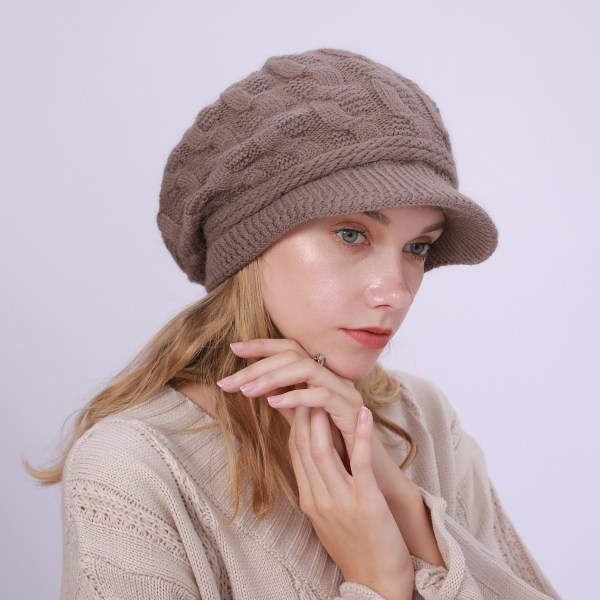 Naisten talvineulepipo baretti villaneulottu pipo talvinen lämmin hiihtohattu Khaki