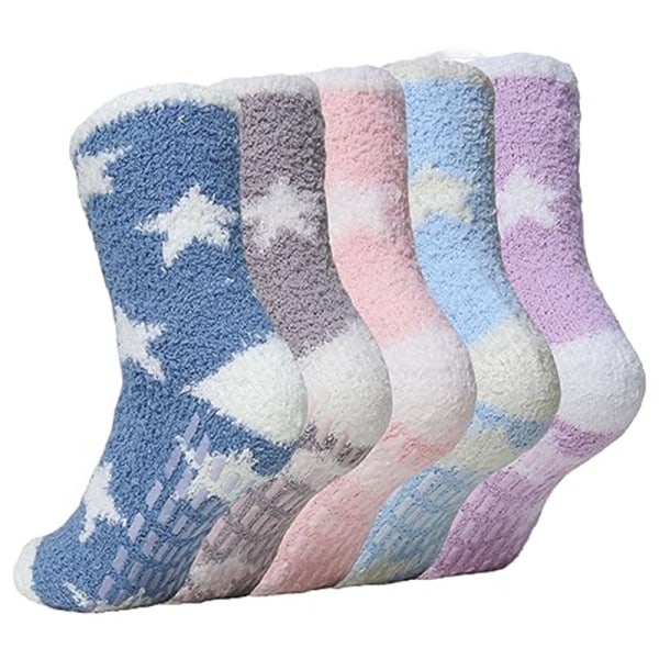 5 par søte sokker, sengesokker, søte fluffy myke sokker, hjemmesokker, varme og tykkede forretningssokker Lint-free dot glue star model