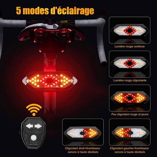 Smart sykkelbaklys, USB oppladbar bremseinduksjon, IPx6 vanntett, 4 LED baklysmoduser