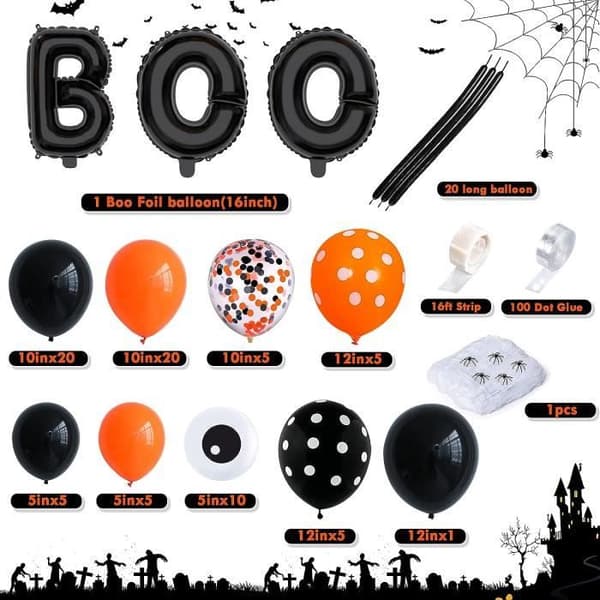 Halloween Guirlande Buesæt - Edderkoppeballon - 100 Stykker