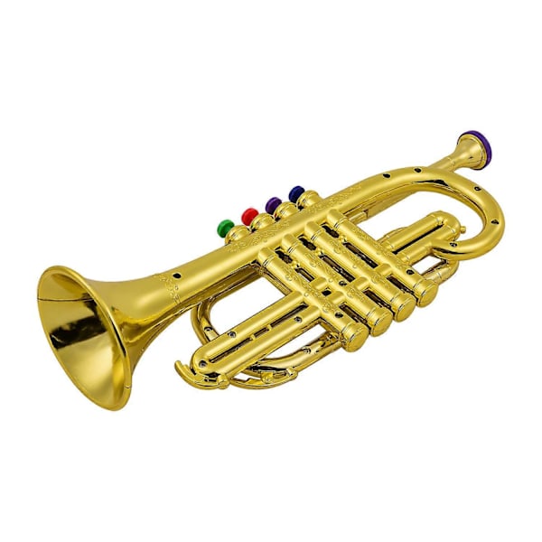 Trompet Børn Musikalske Blæseinstrumenter ABS Metallisk Guld Trompet med 4 Farvede Tangenter