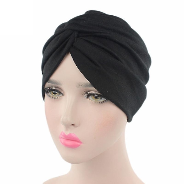Naisten Turban Wrap Muslim Caps Hijab Hatut Bandana Päähuivi,musta
