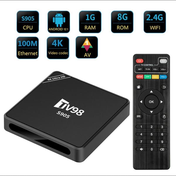 4K Android-dekoder Amlogic S905 - Android 12.1 - 4K Ultra HD - Wi-Fi 2.4G - 1 GB RAM - 8 GB lagring