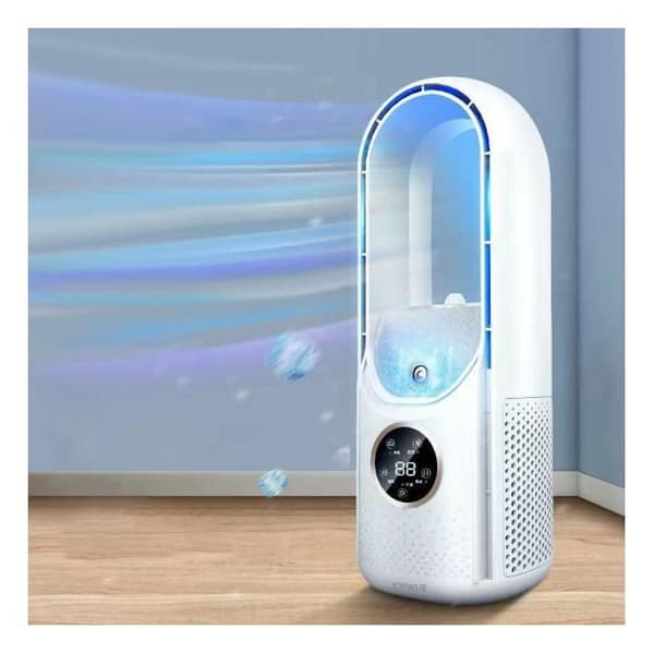 Bladeless ventilator, lydløs bladeless ventilator til soveværelse, 6 hastighedsindstillinger, touch-kontrol, hvid