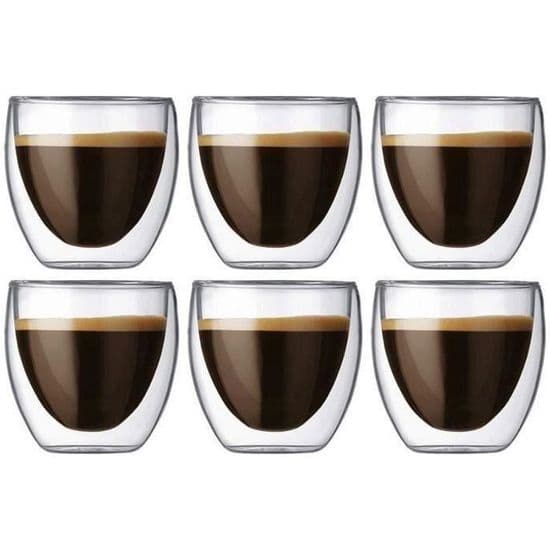 Kaffekopp - Original - Glas - Dubbelvägg - 80ml - Set om 6 delar