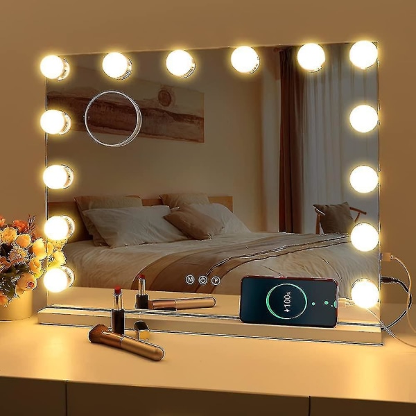 Hollywood Mirror Usb Makeup med lys tent 10 pærer 3 lysmoduser Bordplate Veggmontert Cosm (kun 10 pærer)