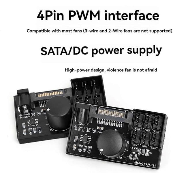PWM Fläkthastighetskontroller Hög Effekt Sata DC Ström 4Pin Fläktregulator NAS Server Fläkthastighetskontroll PWM