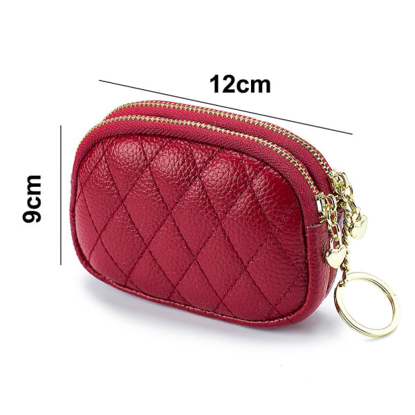 Rfid Credit Card Holder For Women Small Leather Zipper Card Case Wallet With Removable Keychain Red