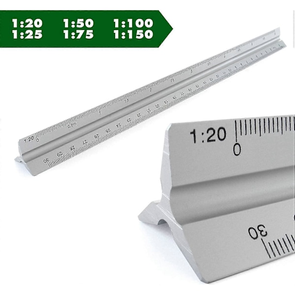 Aluminiumlinjal Skala Triangulär Linjal Triangulär Skala 1:20, 1:25, 1:50, 1:75, 1:100, 1:150, 30 Cm Lång Triangulär Skala