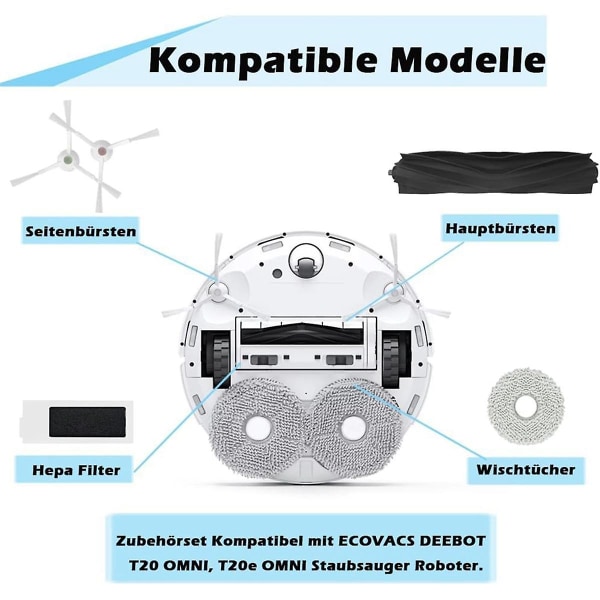 Deebot T20 OMNI, T20e OMNI -robottipölynimurin pääsivusharja HEPA-suodattimet Pölypussit Moppiliina