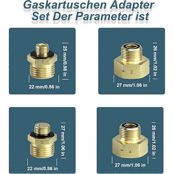 Gaspatron Adapter Gasflaske Adapter til Fyldning af Tyske Gasflasker i EU Udland Adapter Gaspatron Lavet af Messing Gaspatron Adapter 4 Dele