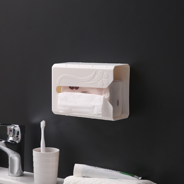 Uperforert vevsoppbevaringsboks, ikke-merkende vevholder for veggmontering - Hvit, 19,5 x 13 x 8 cm, 2 stk