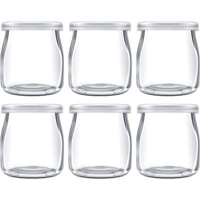200 ml glasbøtter til yoghurt budding med plastlåg, minikopper, små glasflasker (6)