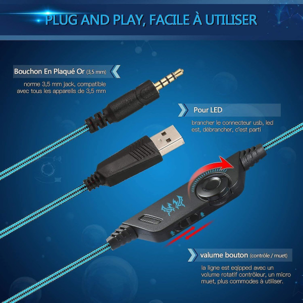 Headset Kabelanslutet Gaming Headset Datortelefon PS4 Gaming Headset (blått)