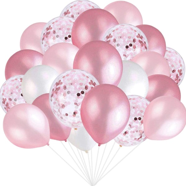 Rosa och vita ballonger, rosa konfettiballonger, vita ballonger Totalt 90 latexpartyballonger