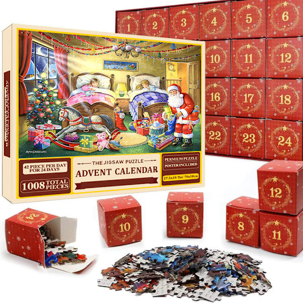 Puslespil adventskalender 2024, 1008 brikker 24 dages jule nedtælling adventskalendere-puslespil SD14