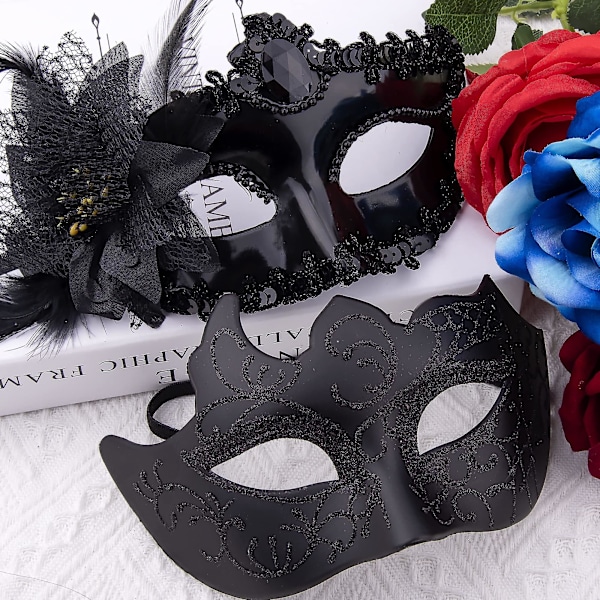 2 kpl Venetsian Masquerade Mask - Pari - Naamioita Naisille ja Miehille - Halloweeniin, Karnevaaliin, Puvupalloon