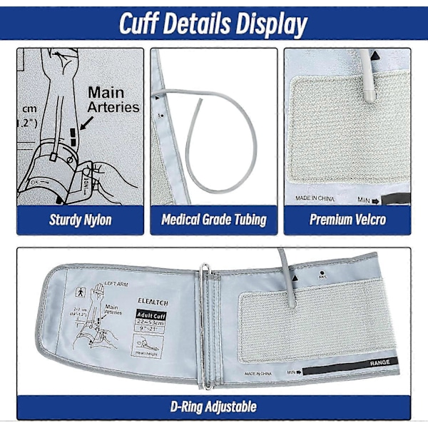 Ekstra Stor Mansjett Kompatibel med Omron 9-21 Tommer (22-53CM) XL Blodtryk Voksen ARM BP Erstatningsmansjett for Stor ARM, Grå