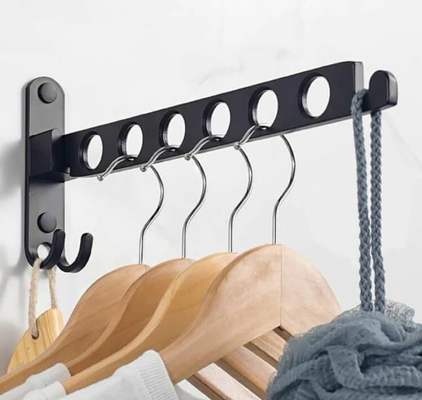 Punchfri hjem mini balkon foldbar tørrestativ-31*12.6cm, sort, 6 huller, 1stk