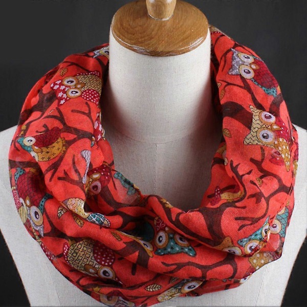 Dam Vintage Uggla Mönster Tryck Lång Mjuk Bomulls Voile Sjal Omlott Halsdukar