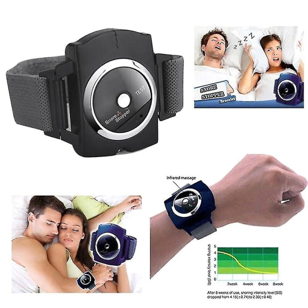 Sleep Link-armbåndssæt med anti-snorken-armbånd og anti-snorken-enhed (sort)