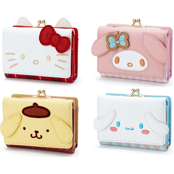 Söt Cartoon Cinnamoroll Liten Plånbok Kort Dam Kvinna Plånböcker PU Läder Trifold Plånböcker Kvinna Pengar Väska