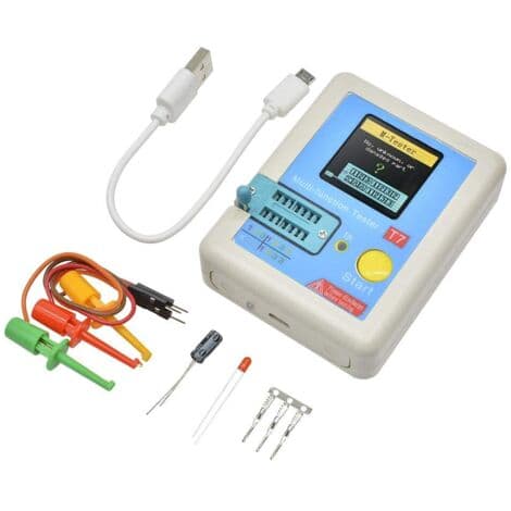 LCR-T7 TFT Transistortester: Måler dioder, trioder, kondensatorer, modstande. Grafisk display. Automatisk slukning.