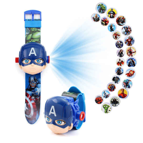 Captain America Clock Projector Watch med projektorfunktion Tecknad Flip Toy Watch - 24 Slide Game