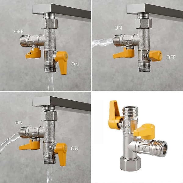 3-vejs ventil messing 3-vejs bruseventil messing 3-vejs ventil T-fitting, stopventil til køkken eller badeværelse